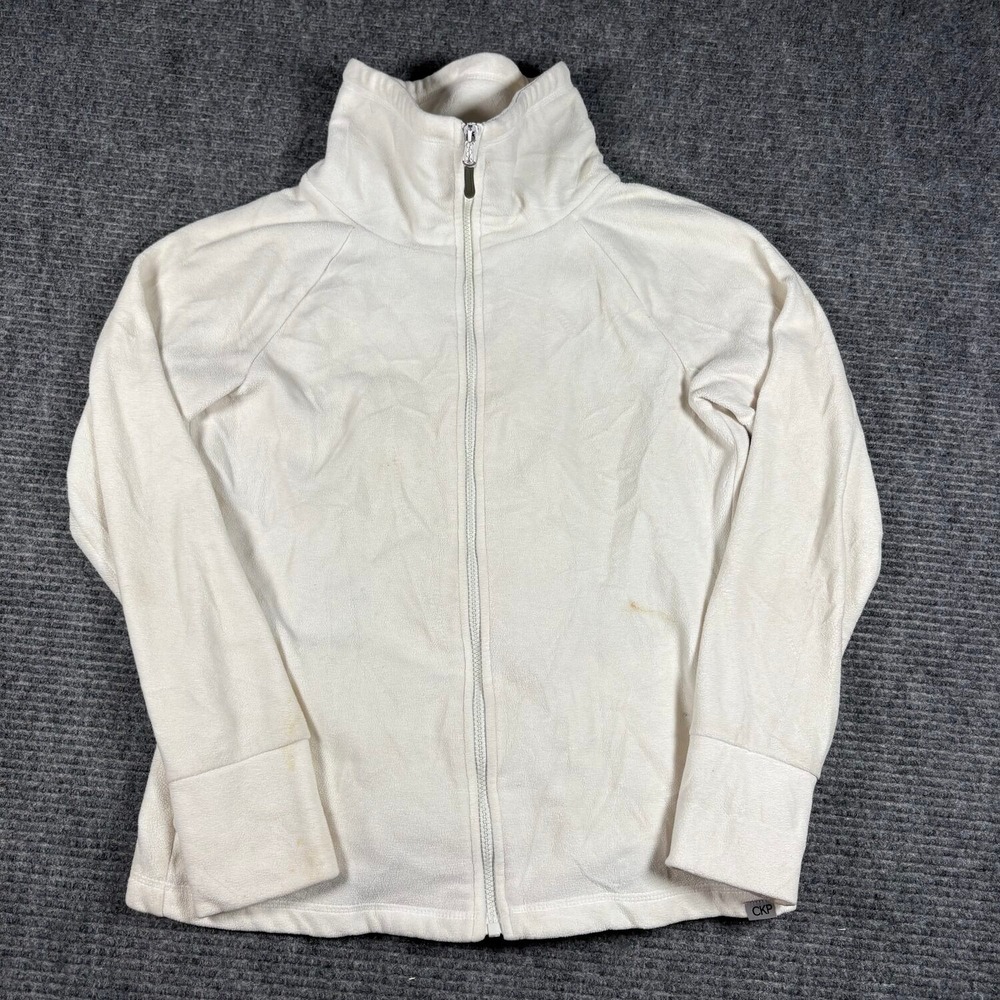 Calvin Klein Performance Fleece Jacket Womens S Cream Good Full Zip Mock Neck
